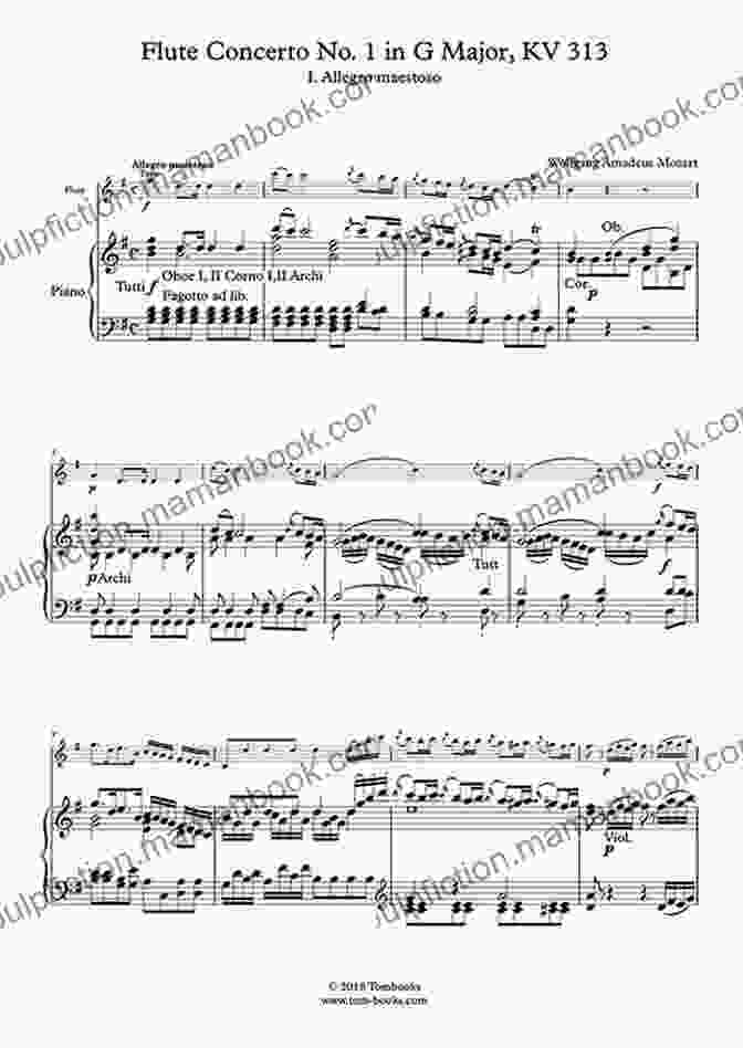 Mozart Flute Concerto No. 1, Allegro Maestoso, Sheet Music Excerpt Mozart Flute Concerto No 2 In D Major K 314/285d Sheet Music Score